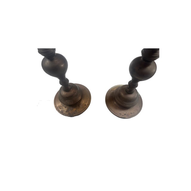 Vintage Large Brass Candle Holders- Set of 2 For Sale - Image 4 of 4