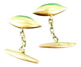 Gold Cufflinks in the Shape of Closed Leaf, Set of 2