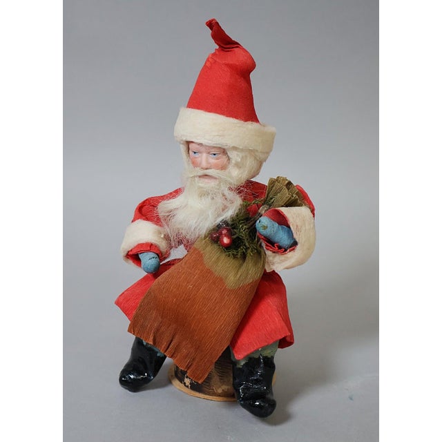 Antique German Crepe Paper & Spun Cotton Santa Figure Under Glass Dome, Made in Germany, Circa 1920s For Sale In Raleigh - Image 6 of 10