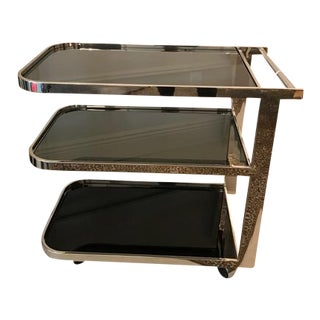 Art Deco Chrome & Smoked Glass Bar Cart For Sale