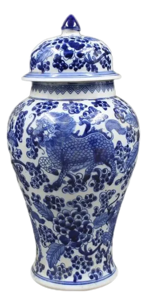 Antique Chinese Yipintang Marked Blue and White Porcelain Ginger Jar with Hand Painted Kylin Pattern