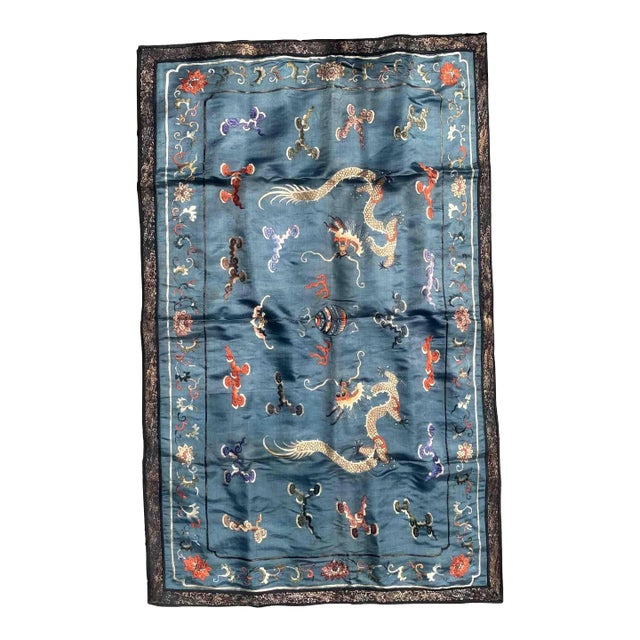 1870s, Handmade Antique Chinese Collectible Silk Textile 2.6' X 3.8' For Sale