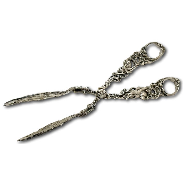 Fancy Antique Signed Peruzzi Italy Rococo Style Solid 800 Grade Coin Silver Pastry - Cannoli Serving Tongs For Sale - Image 4 of 12