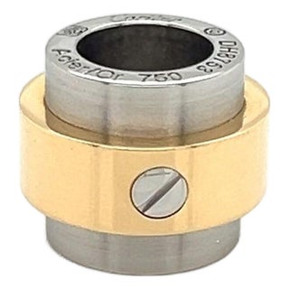 Mid 20th Century Cartier Santos 18k Gold & Stainless Steel Barrel Slide Charm Pendant For Sale