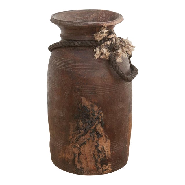 Antique Patina Farmhouse Wooden Vase For Sale