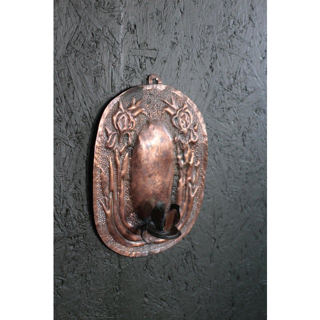 Copper Embossed or Hammered Copper Wall Candleholder With Irises For Sale - Image 8 of 9