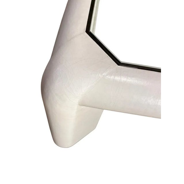 Karl Springer Mark II White Leather W/Gunmetal Inlay Coffee Table, 1986 For Sale - Image 4 of 6