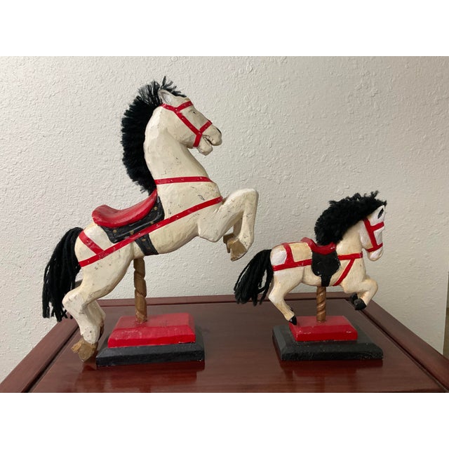 Children's Hand-Carved Wooden Horse Figurines- Set of 2 For Sale - Image 3 of 7
