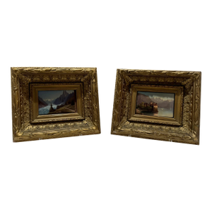 Early 20th Century Alpine Landscapes, Mer De Glace, Chamonix, Pair of Gilt-Framed Paintings