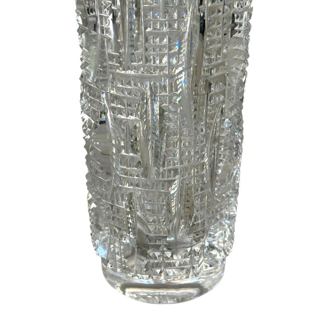 Signed Vladimír Žahour Monumental Hand Cut Czech Crystal Vase, 13.75” For Sale - Image 4 of 11