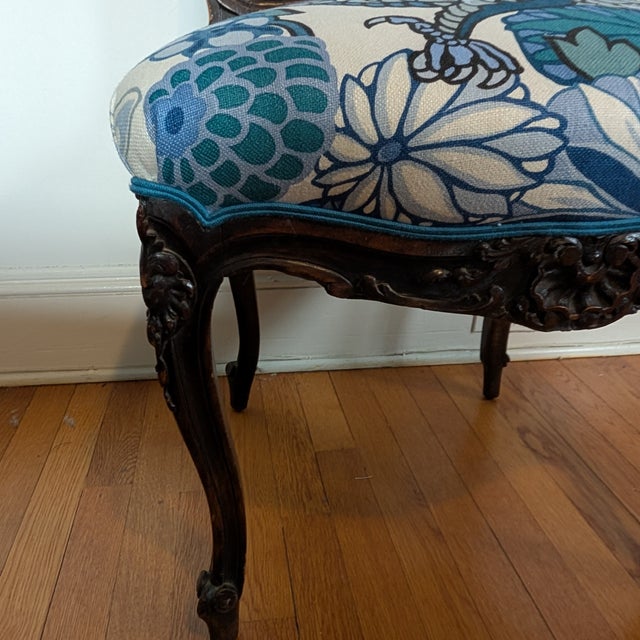 Antique English Side Chair Freshly Upholstered in Schumacher Chiang Mai Dragon in China Blue For Sale In Greensboro - Image 6 of 12
