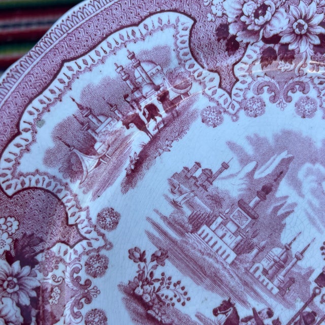 A Pair of Antique Staffordshire "Palestine" Pink Transfer Decorated Plates, 1830’s For Sale - Image 6 of 12