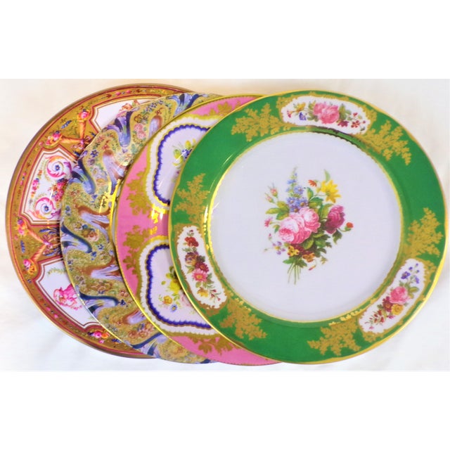2020s Enameled Pink and Green Tin English Plates - Set of 4 For Sale - Image 5 of 8