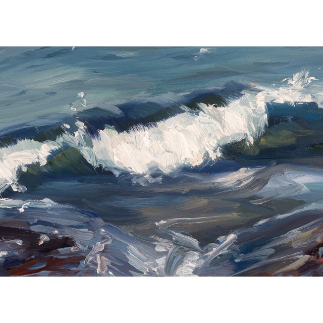 Presque Isle (Day 121), June 23, 2024 by Primary Hughes | Oil on gessobord Seascape with waves and rocks For Sale - Image 4 of 5