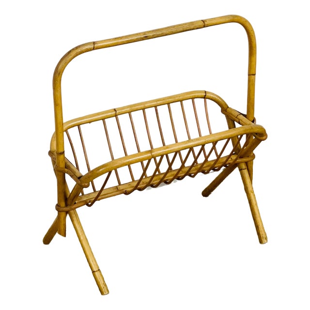 Vintage Rattan Magazine Rack, 1960s For Sale