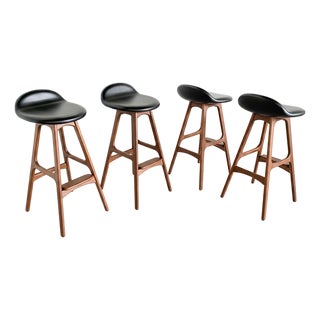 Attributed Natuzzi Hardwood and Leather Barstools For Sale