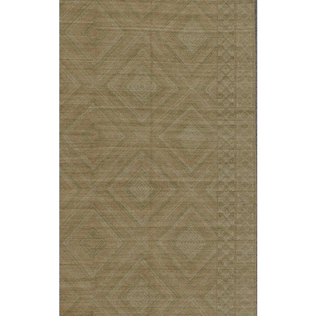 Modern Large Modern Rug With Transitional Diamond Design in Green, Salmon, Ivory and Brown For Sale - Image 3 of 11