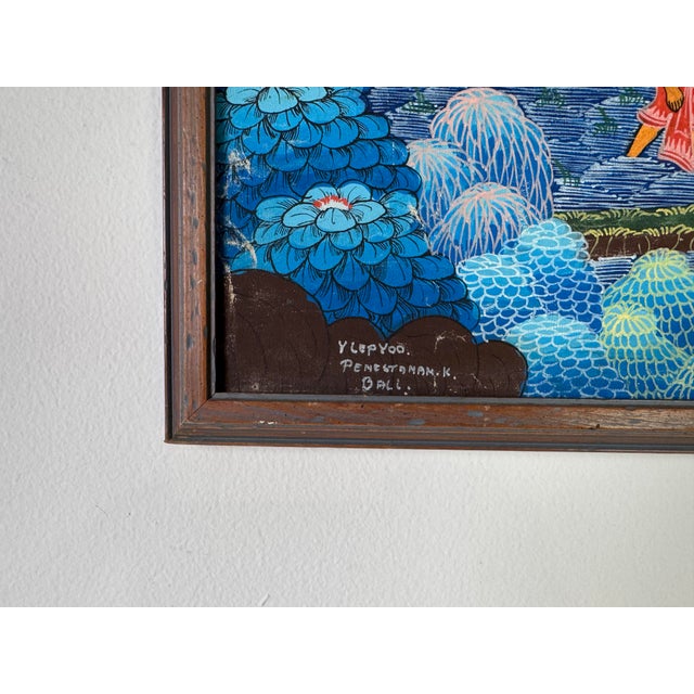 1970’s Vintage Penestanan Kelod Bali Folk Art - Rice Harvest Scene Oil on Canvas Painting For Sale In Miami - Image 6 of 10