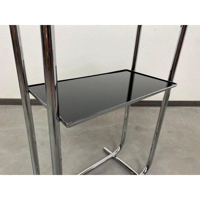 Metal Bauhaus Side Table with Black Glass Top, 1950s For Sale - Image 7 of 9