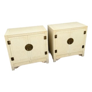 Vintage Chinoiserie Cream and Gold Server Cabinets - A Pair For Sale