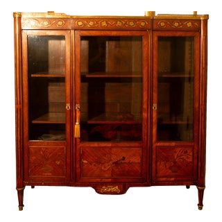 19th Century Louis XVI Style Marquetry Vitrine Bookcase For Sale