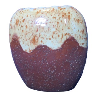 Hand Thrown Studio Pottery Oval Vase Two Tone Speckle Style For Sale
