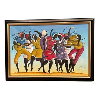R. Shaw, Dancing Figures with Instruments, 1950s, Oil Painting on Canvas, Framed For Sale