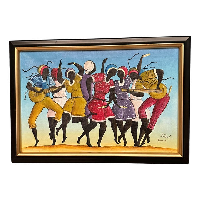 R. Shaw, Dancing Figures with Instruments, 1950s, Oil Painting on Canvas, Framed For Sale
