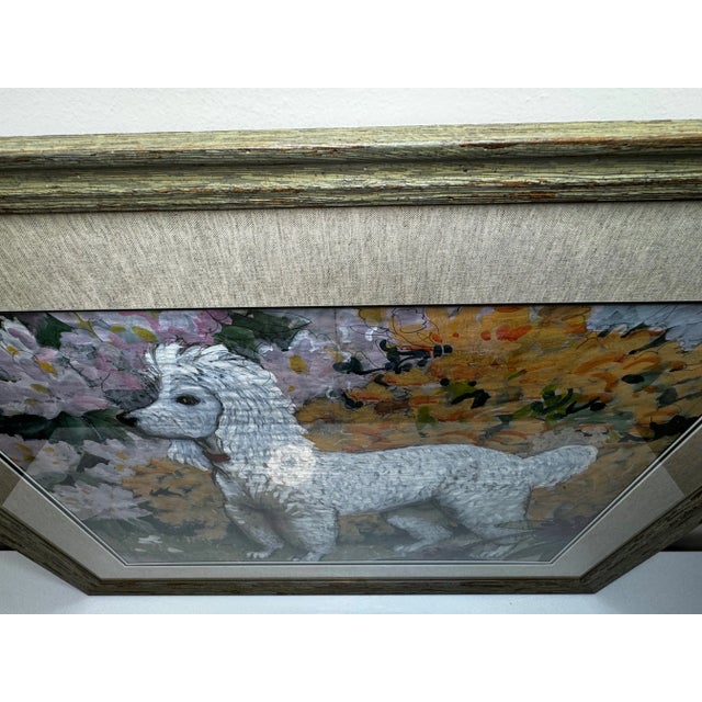Portrait Painting White Poodle Dog With Rhododendron Flowers by Charles Frederick Tunnicliffe For Sale - Image 9 of 12