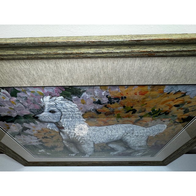 Watercolour Painting White Poodle Dog With Rhododendron Flowers by Charles Frederick Tunnicliffe For Sale - Image 9 of 12