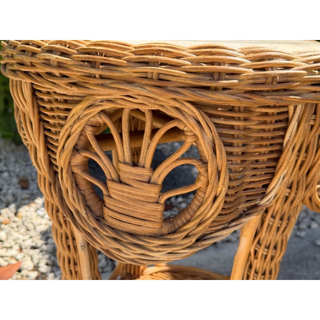 Vintage Sculptural Rattan Side Table With Tessellated Travertine Inlay For Sale - Image 12 of 15