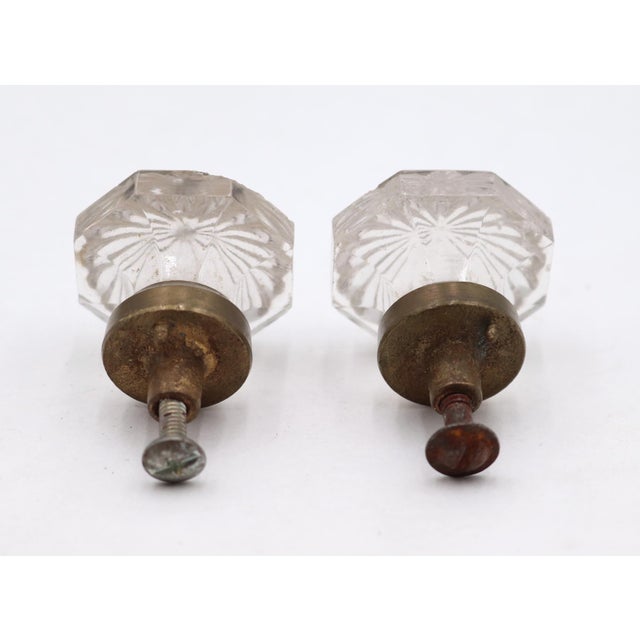 Pair of Vintage 1.25 In. Floral Octagon Glass Cabinet Knobs For Sale - Image 4 of 4