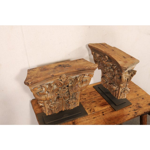 Italian Italian Antique Wood Fragments on Stands - A Pair For Sale - Image 3 of 9