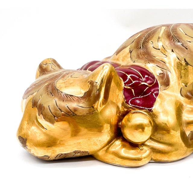 Ardalt Vintage Gold Porcelain Sleeping Cat Figurine | Mid-Century Decorative Ceramic For Sale - Image 4 of 13