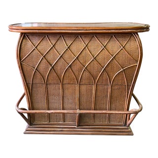20th Century Vintage Costal Cognac Colored Bent Bamboo + Woven Rattan Dry Bar For Sale