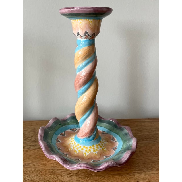 1980s 1990s Mackenzie Childs Whimsical Ceramic Candle Holder For Sale - Image 5 of 8