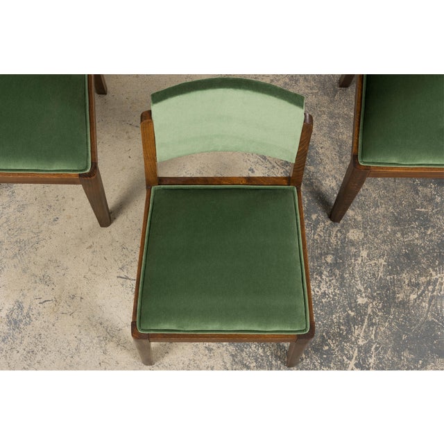 1930s French Art Deco Oak Dining Chairs in Green Velvet - Set of 6 For Sale - Image 4 of 18