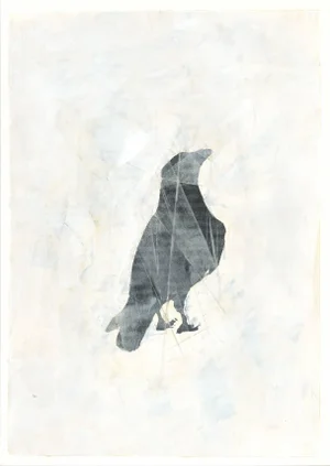 Raven 11 10*14r Original Reproduction Abstract Painting by Carrie Bergey, White Black Grey Buff