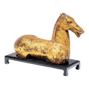 Vintage Chinese Gilt Han Style Wood Horse Bust on Stand