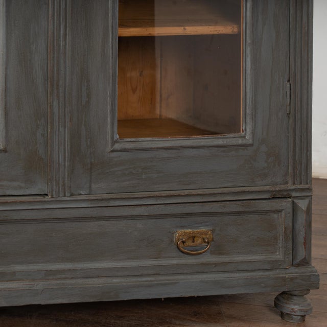 Gray Late 19th Century Gray Pine Bookcase Display Cabinet With Glass Doors For Sale - Image 8 of 9