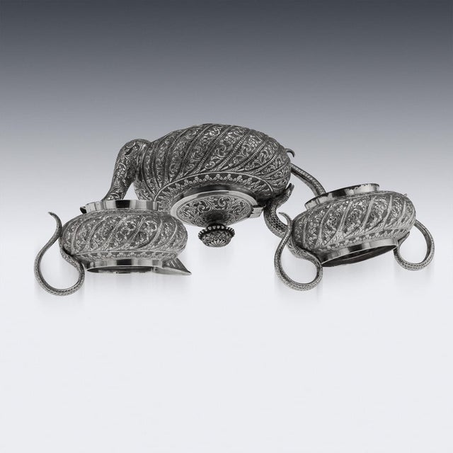 Metal 19th Century Antique Indian Kutch Silver Tea Service, Set of 3 For Sale - Image 7 of 18