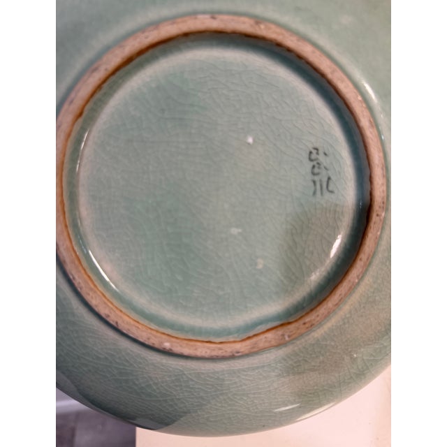Vintage Asian Inlaid Crane Cloud Celadon Porcelain Vase For Sale In Los Angeles - Image 6 of 7