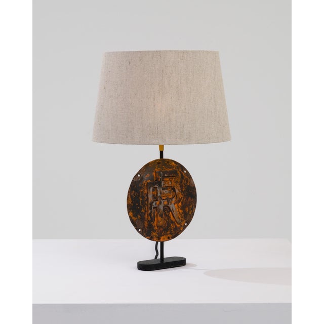 Antique French Metal Sign Table Lamp For Sale - Image 9 of 11