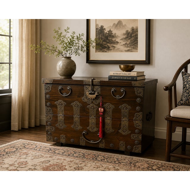 This exquisite antique Bandaji chest is a fine example of traditional Korean craftsmanship, dating from the 1910–1920 era....