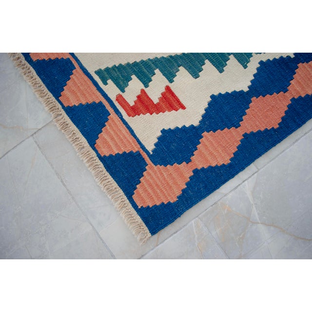 1980s Vintage Hand Woven Turkish Rug Flat Weave Wool Area Kilim Oushak Rug For Sale - Image 11 of 12