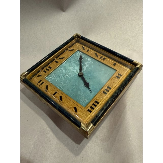 Antique Swiss Art Deco Travel or Desk Clock With Guilloché Enamel For Sale - Image 15 of 15