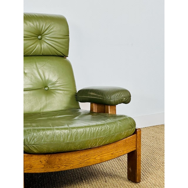 Vintage Scandinavian Modular Sofa in Green Leather and Oak, 1960s, Set of 3 For Sale - Image 18 of 18