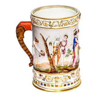 Large Antique Neoclassical Italian Capodimonte Hand Painted Porcelain Mug Home Decor For Sale