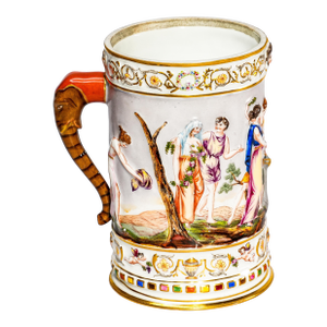 Large Antique Neoclassical Italian Capodimonte Hand Painted Porcelain Mug Home Decor