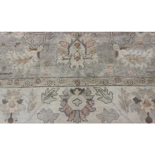 Textile Square Shaped Hand Knotted Turkish Oushak Rug With Neutral Color Palette For Sale - Image 7 of 12